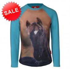 Red Horse Kinder Long Sleeved T-Shirt Pixel -Azure Blue